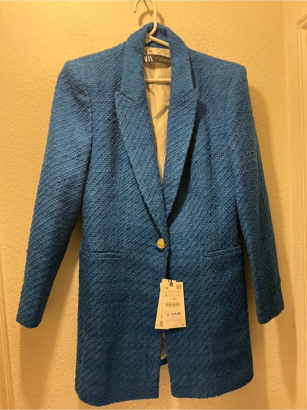 NWT Zara Bright Blue Textured Single-Button Blazer size L - Picture 2 of 5